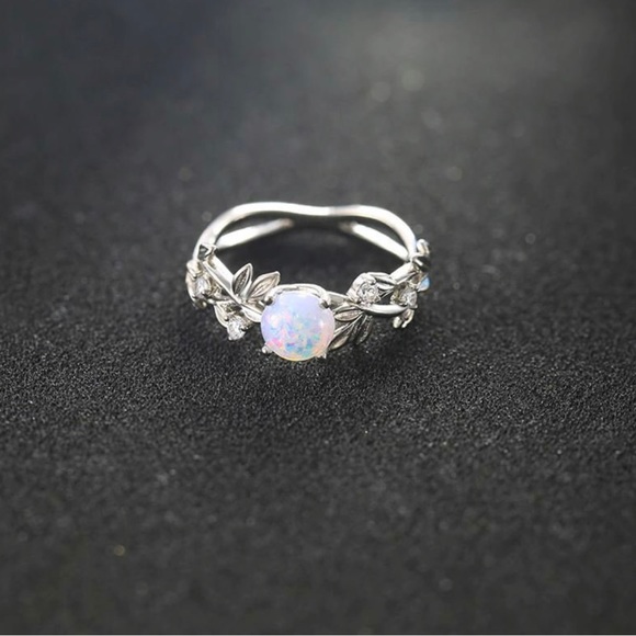 Opal & Leaves Stainless Steel Ring - Picture 6 of 7